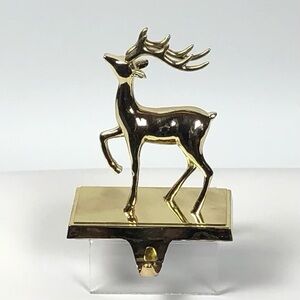 Gold Reindeer Stocking Hanger Christmas Mantle Decor Heavyweight Metal 3D Design